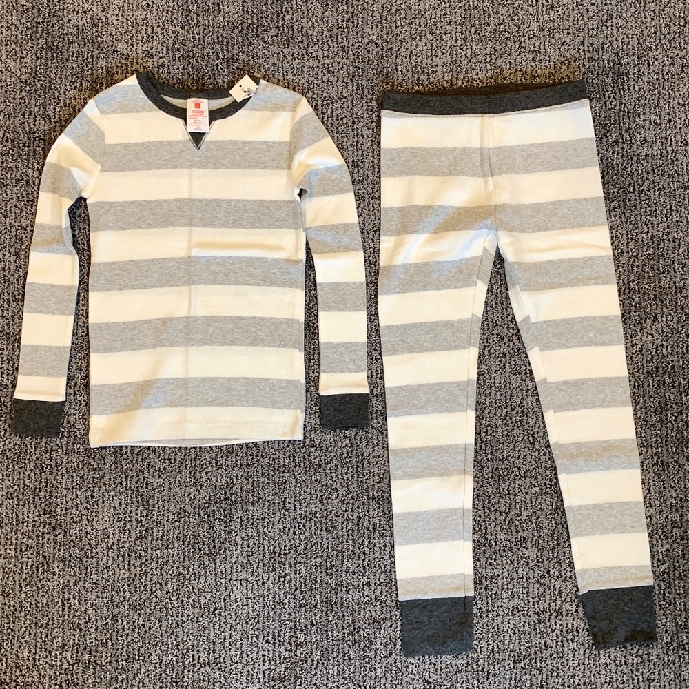 Gray White Striped Pajama Set Sz 6